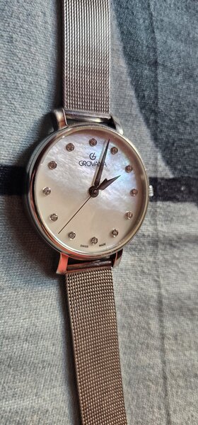 Ceas dama Grovana Swiss Made - safir, sidef, bratara inox