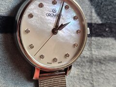 Ceas dama Grovana Swiss Made - safir, sidef, bratara inox
